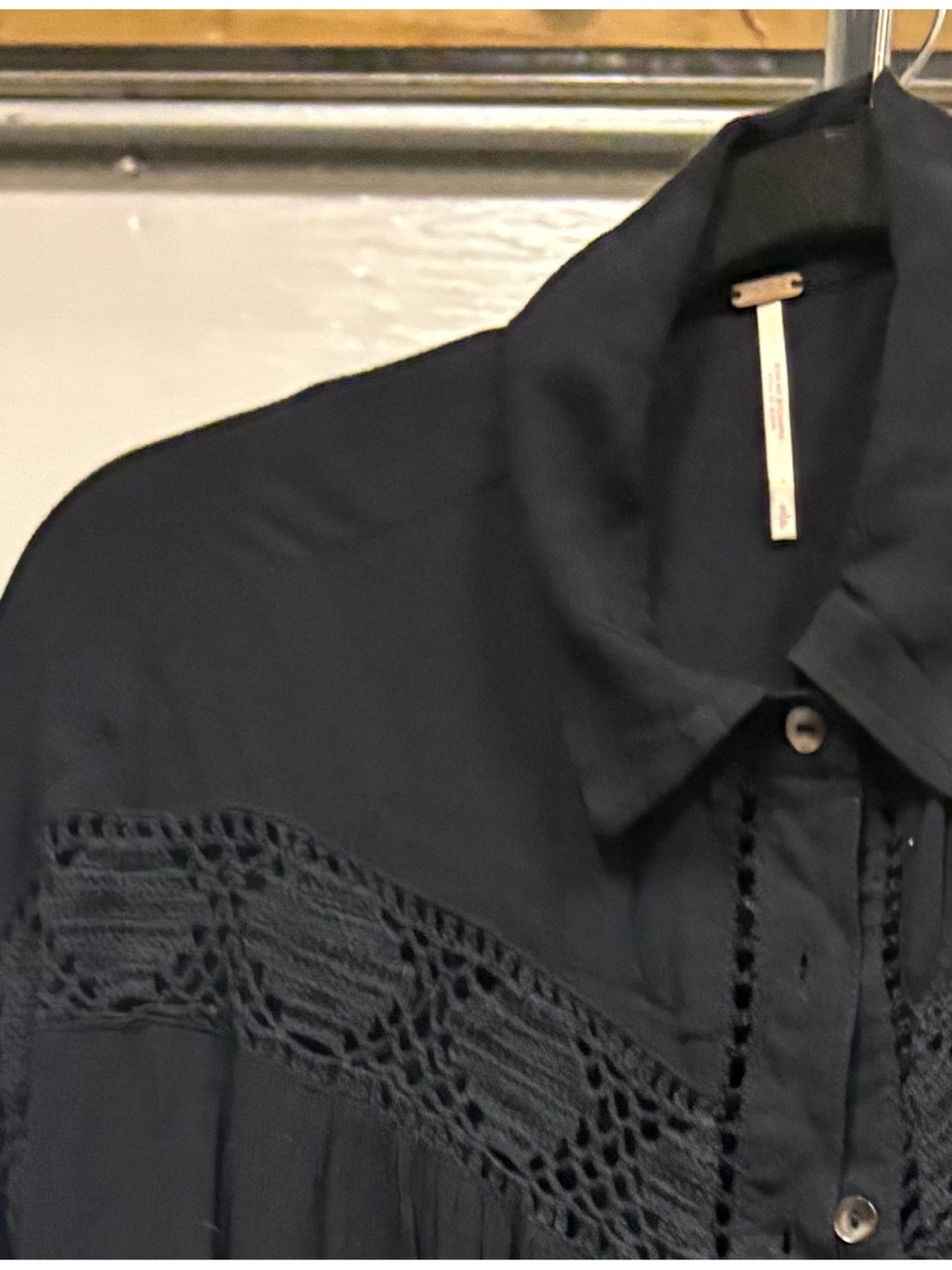 Free people Women's Black Lace-Detail Button Front Shirt